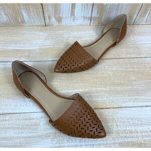 Saks Fifth Ave Women's Slip On Flat Summer Shoes Woven Tan Brown Leather Size 8M